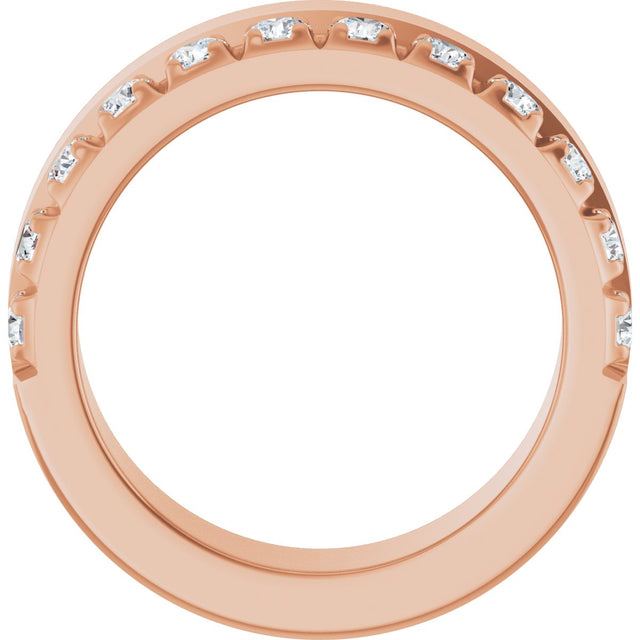 14K Gold Round Lab-Grown Diamond Single Sided Stepped-Edge Anniversary Band – 2.5 mm Stones - Rose Gold - view 2
