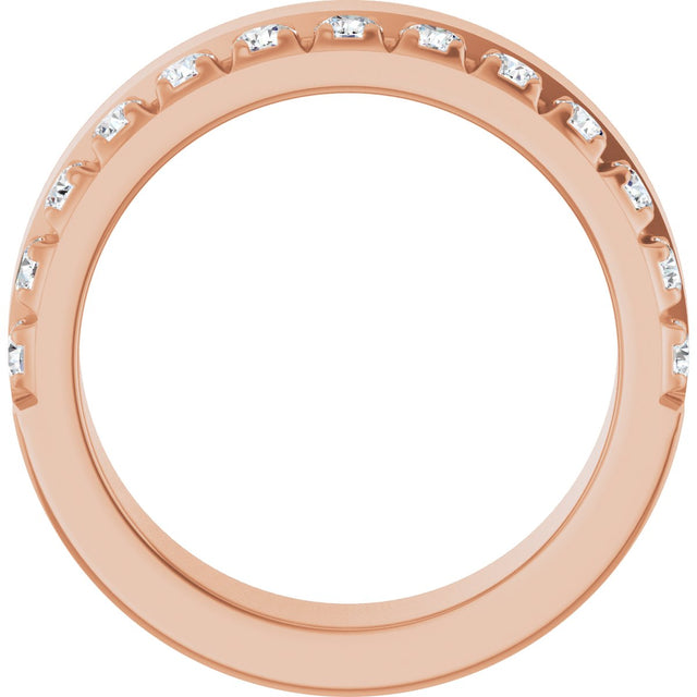 14K Gold Round Natural Diamond Single Sided Stepped-Edge Anniversary Band – 2.5 mm Stones - Rose Gold - view 2