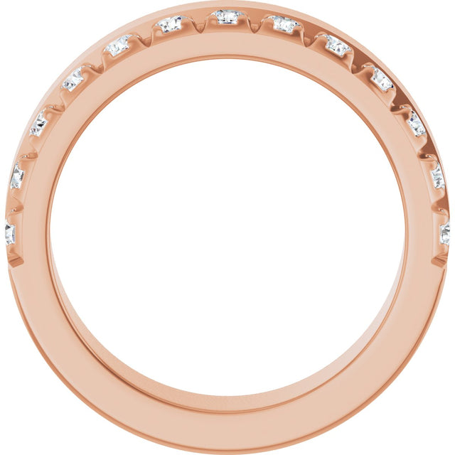 14K Gold Round Natural Diamond Single Sided Stepped-Edge Anniversary Band – 2.5 mm Stones - Rose Gold - view 2