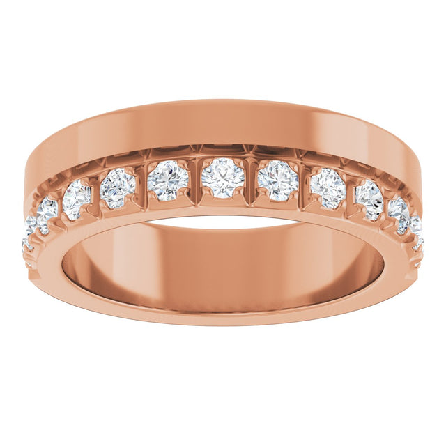 14K Gold Round Natural Diamond Single Sided Stepped-Edge Anniversary Band – 2.5 mm Stones - Rose Gold - view 3