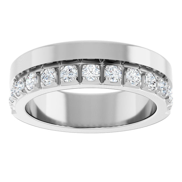 14K Gold Round Natural Diamond Single Sided Stepped-Edge Anniversary Band – 2.5 mm Stones - White Gold - view 3