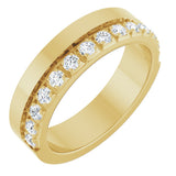 14K Gold Round Natural Diamond Single Sided Stepped-Edge Anniversary Band – 3 mm Stones - Yellow Gold