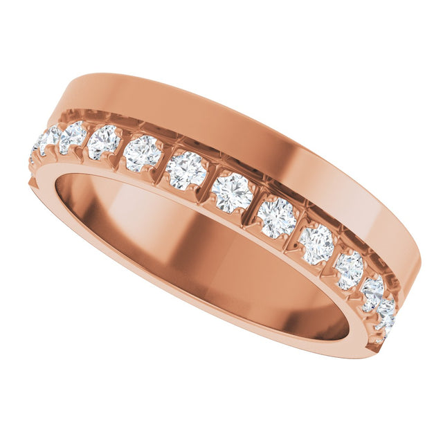 14K Gold Round Lab-Grown Diamond Single Sided Stepped-Edge Anniversary Band – 3 mm Stones - Rose Gold - view 5