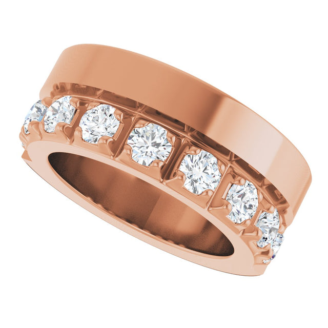 14K Gold Round Lab-Grown Diamond Single Sided Stepped-Edge Anniversary Band – 3 mm Stones - Rose Gold - view 5