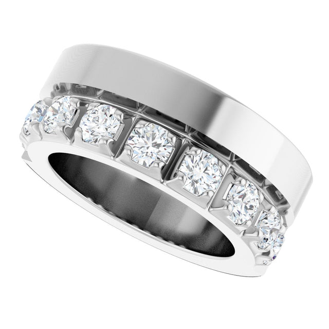 14K Gold Round Lab-Grown Diamond Single Sided Stepped-Edge Anniversary Band – 3 mm Stones - White Gold - view 5