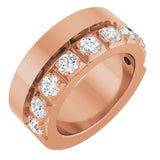 14K Gold Round Natural Diamond Single Sided Stepped-Edge Anniversary Band – 3 mm Stones - Rose Gold