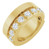 14K Gold Round Natural Diamond Single Sided Stepped-Edge Anniversary Band – 3 mm Stones - Yellow Gold