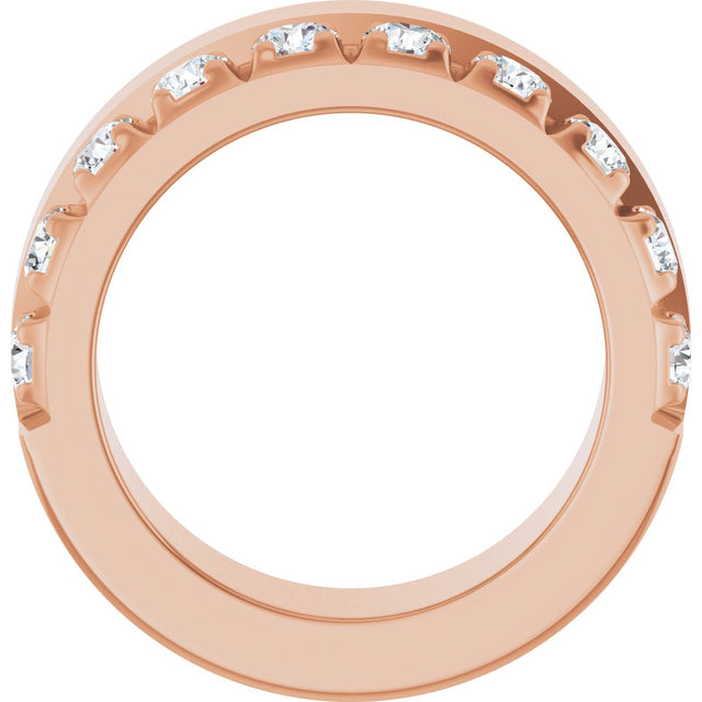 14K Gold Round Lab-Grown Diamond Single Sided Stepped-Edge Anniversary Band – 3 mm Stones - Rose Gold - view 2