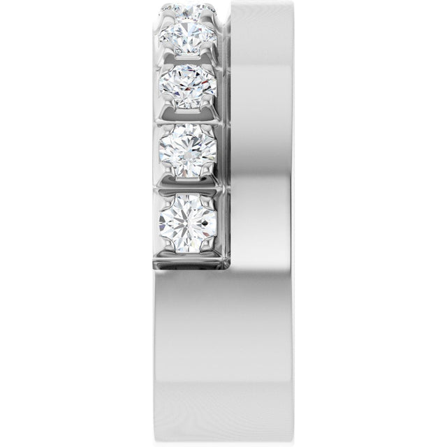 14K Gold Round Natural Diamond Single Sided Stepped-Edge Anniversary Band – 3 mm Stones - White Gold - view 4