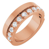 14K Gold Round Lab-Grown Diamond Single Sided Stepped-Edge Anniversary Band – 3 mm Stones - Rose Gold