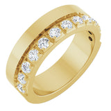14K Gold Round Natural Diamond Single Sided Stepped-Edge Anniversary Band – 3 mm Stones - Yellow Gold