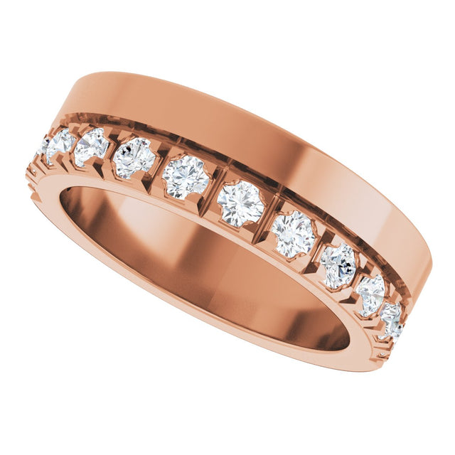 14K Gold Round Lab-Grown Diamond Single Sided Stepped-Edge Anniversary Band – 3 mm Stones - Rose Gold - view 5
