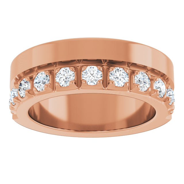 14K Gold Round Lab-Grown Diamond Single Sided Stepped-Edge Anniversary Band – 2.5 mm Stones - Rose Gold - view 3