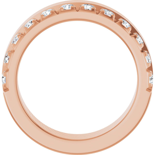 14K Gold Round Lab-Grown Diamond Single Sided Stepped-Edge Anniversary Band – 3 mm Stones - Rose Gold - view 2