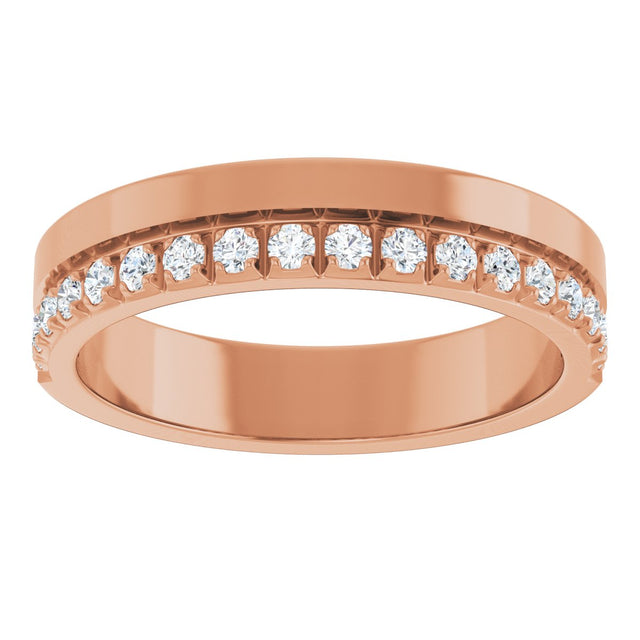 14K Gold Round Natural Diamond Single Sided Stepped-Edge Anniversary Band – 2.5 mm Stones (1 CTW) - Rose Gold - view 3