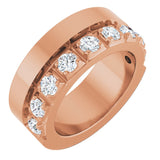 14K Gold Round Natural Diamond Single Sided Stepped-Edge Anniversary Band – 3 mm Stones - Rose Gold