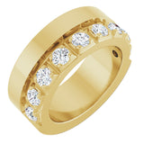 14K Gold Round Lab-Grown Diamond Single Sided Stepped-Edge Anniversary Band – 3 mm Stones - Yellow Gold