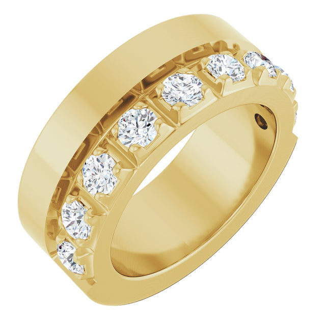 14K Gold Round Lab-Grown Diamond Single Sided Stepped-Edge Anniversary Band – 3 mm Stones - Yellow Gold