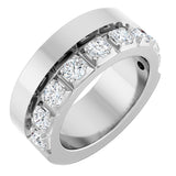 14K Gold Round Natural Diamond Single Sided Stepped-Edge Anniversary Band – 3 mm Stones - White Gold