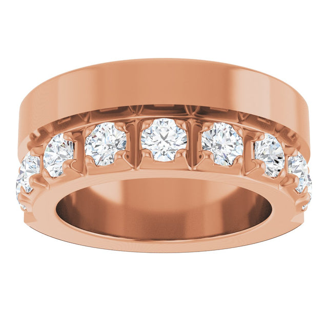 14K Gold Round Lab-Grown Diamond Single Sided Stepped-Edge Anniversary Band – 3 mm Stones - Rose Gold - view 3