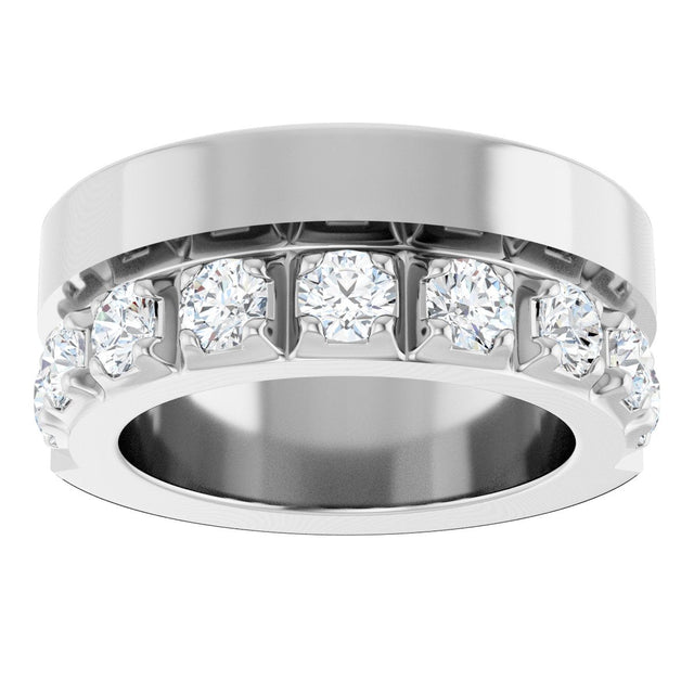 14K Gold Round Lab-Grown Diamond Single Sided Stepped-Edge Anniversary Band – 3 mm Stones - White Gold - view 3