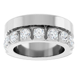 14K Gold Round Natural Diamond Single Sided Stepped-Edge Anniversary Band – 3 mm Stones - White Gold - view 3