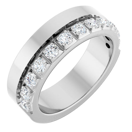 14K Gold Round Natural Diamond Single Sided Stepped-Edge Anniversary Band – 3 mm Stones - White Gold