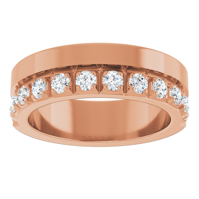 14K Gold Round Lab-Grown Diamond Single Sided Stepped-Edge Anniversary Band – 3 mm Stones - Rose Gold - view 3