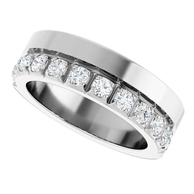 14K Gold Round Natural Diamond Single Sided Stepped-Edge Anniversary Band – 2.5 mm Stones - White Gold - view 5