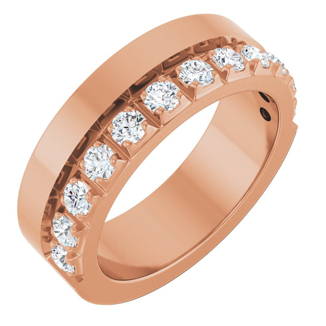 14K Gold Round Lab-Grown Diamond Single Sided Stepped-Edge Anniversary Band – 3 mm Stones - Rose Gold