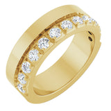 14K Gold Round Lab-Grown Diamond Single Sided Stepped-Edge Anniversary Band – 3 mm Stones - Yellow Gold
