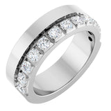 14K Gold Round Natural Diamond Single Sided Stepped-Edge Anniversary Band – 3 mm Stones - White Gold