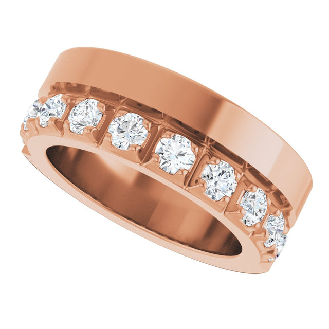 14K Gold Round Lab-Grown Diamond Single Sided Stepped-Edge Anniversary Band – 3 mm Stones - Rose Gold - view 5