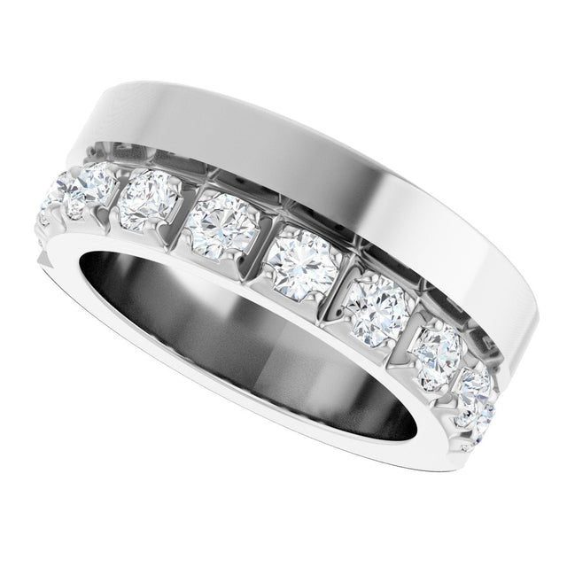 14K Gold Round Lab-Grown Diamond Single Sided Stepped-Edge Anniversary Band – 3 mm Stones - White Gold - view 5