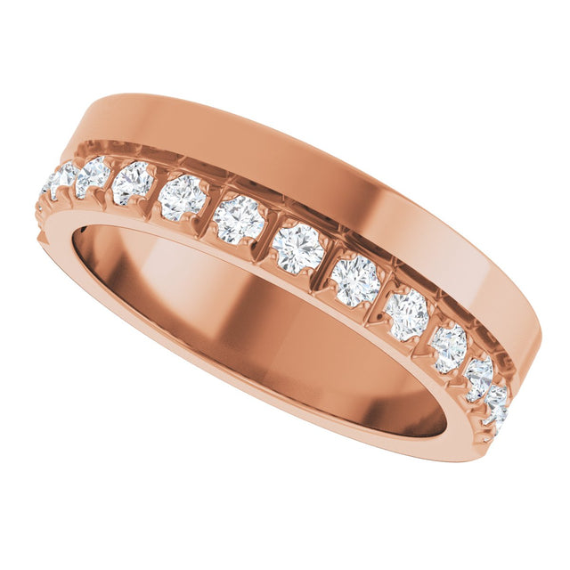 14K Gold Round Lab-Grown Diamond Single Sided Stepped-Edge Anniversary Band – 2.5 mm Stones - Rose Gold - view 5