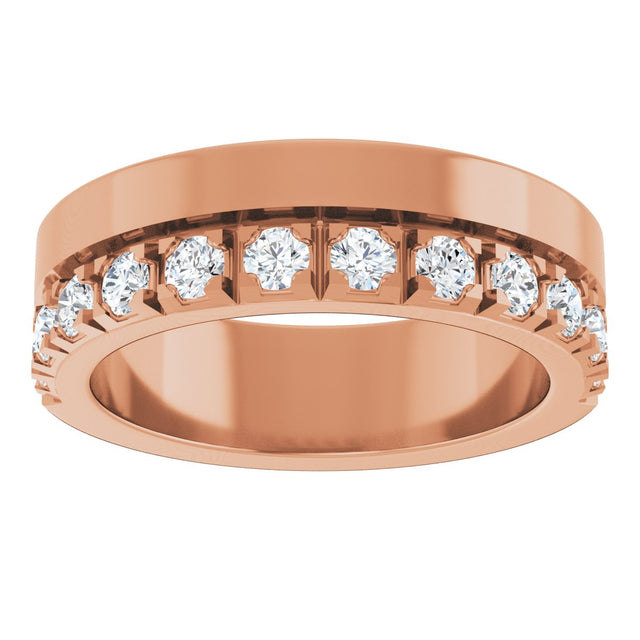 14K Gold Round Natural Diamond Single Sided Stepped-Edge Anniversary Band – 3 mm Stones - Rose Gold - view 3
