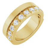 14K Gold Round Natural Diamond Single Sided Stepped-Edge Anniversary Band – 2.5 mm Stones - Yellow Gold