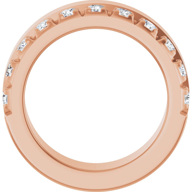 14K Gold Round Natural Diamond Single Sided Stepped-Edge Anniversary Band – 2.5 mm Stones - Rose Gold - view 2