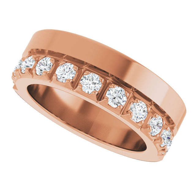 14K Gold Round Lab-Grown Diamond Single Sided Stepped-Edge Anniversary Band – 2.5 mm Stones - Rose Gold - view 5