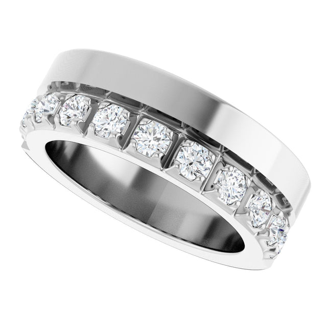 14K Gold Round Lab-Grown Diamond Single Sided Stepped-Edge Anniversary Band – 2.5 mm Stones - White Gold - view 5