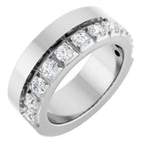14K Gold Round Natural Diamond Single Sided Stepped-Edge Anniversary Band – 2.5 mm Stones - White Gold