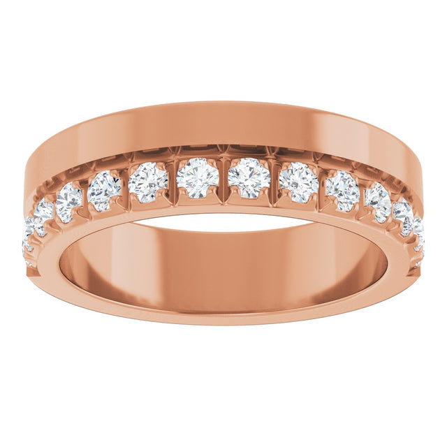 14K Gold Round Lab-Grown Diamond Single Sided Stepped-Edge Anniversary Band – 3 mm Stones - Rose Gold - view 3