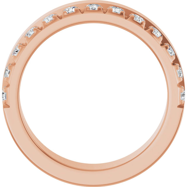 14K Gold Round Lab-Grown Diamond Single Sided Stepped-Edge Anniversary Band – 3 mm Stones - Rose Gold - view 2