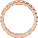 14K Gold Round Natural Diamond Single Sided Stepped-Edge Anniversary Band – 3 mm Stones - Rose Gold - view 2