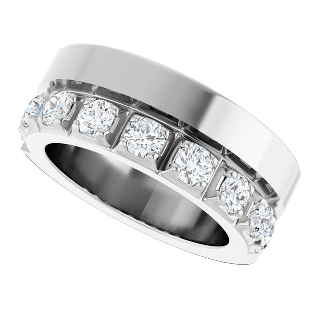 14K Gold Round Lab-Grown Diamond Single Sided Stepped-Edge Anniversary Band – 3 mm Stones - White Gold - view 5