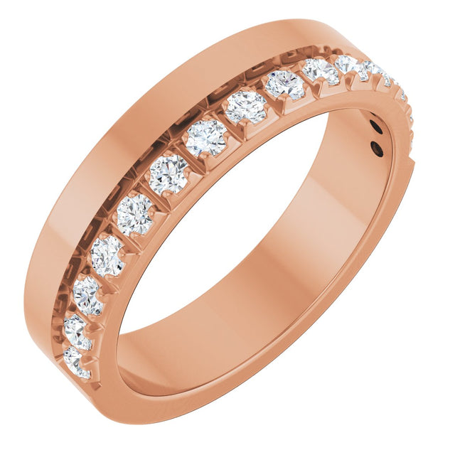 14K Gold Round Natural Diamond Single Sided Stepped-Edge Anniversary Band – 3 mm Stones (1 1/3 CTW) - Rose Gold