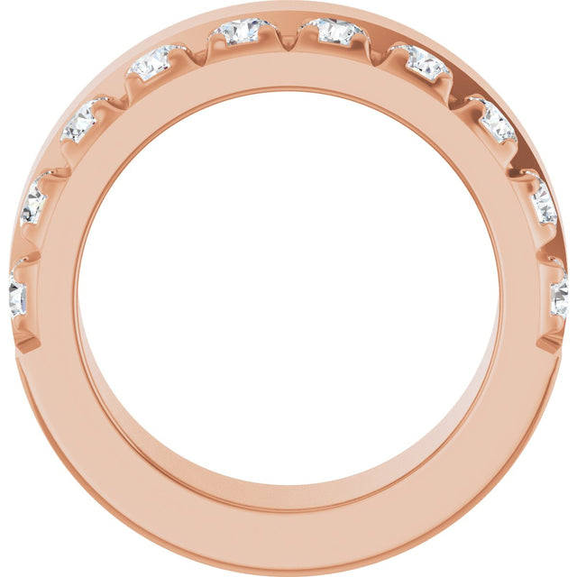 14K Gold Round Natural Diamond Single Sided Stepped-Edge Anniversary Band – 3 mm Stones - Rose Gold - view 2