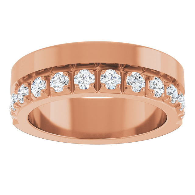 14K Gold Round Lab-Grown Diamond Single Sided Stepped-Edge Anniversary Band – 3 mm Stones - Rose Gold - view 3