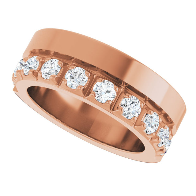 14K Gold Round Lab-Grown Diamond Single Sided Stepped-Edge Anniversary Band – 3 mm Stones - Rose Gold - view 5