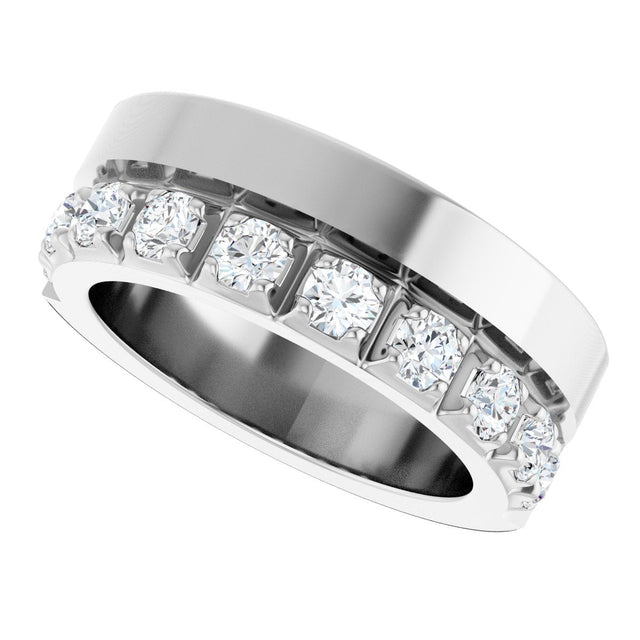 14K Gold Round Lab-Grown Diamond Single Sided Stepped-Edge Anniversary Band – 3 mm Stones - White Gold - view 5